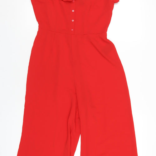 H&M Womens Red Polyester Jumpsuit One-Piece Size 10 L23 in Zip