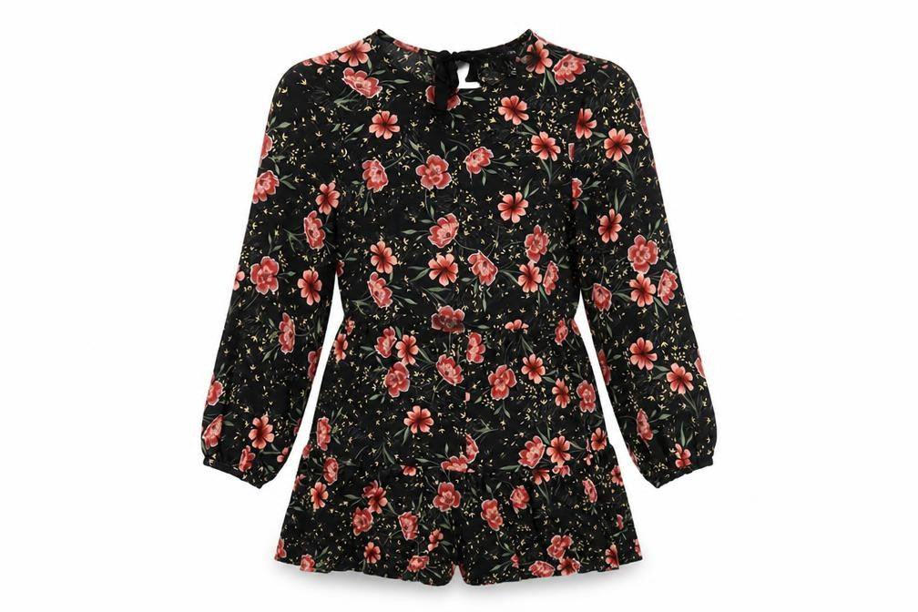 New Look Womens Black Floral Polyester Playsuit One-Piece Size 10 Zip