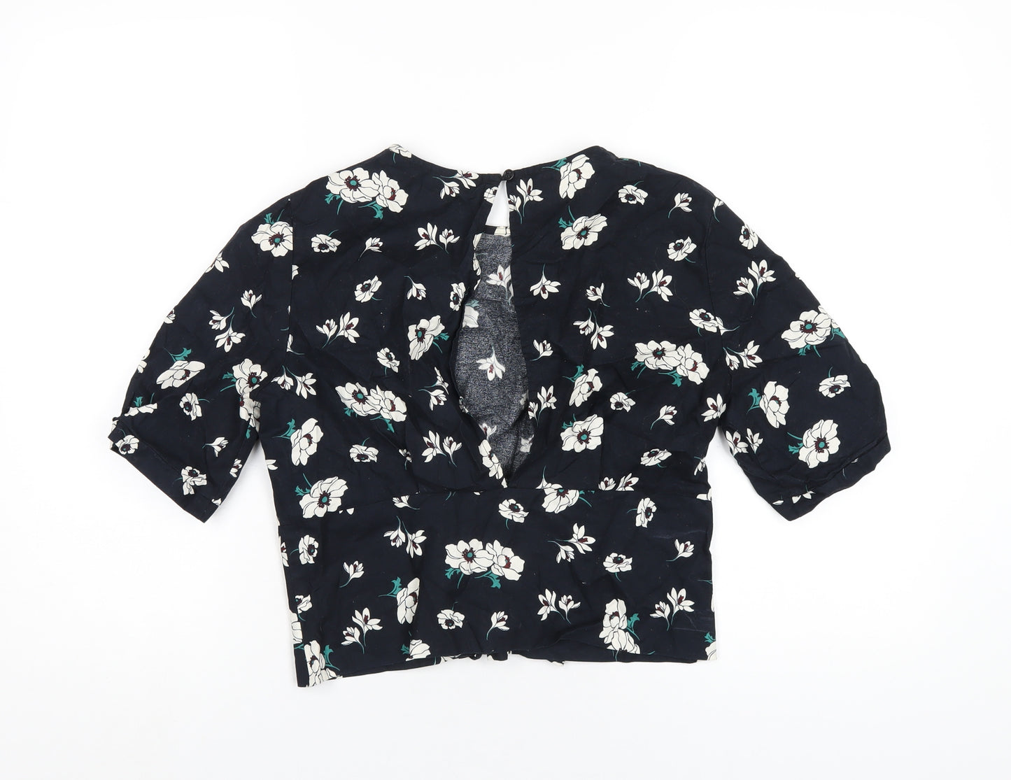 Topshop Womens Blue Floral Cotton Basic T-Shirt Size 12 Round Neck