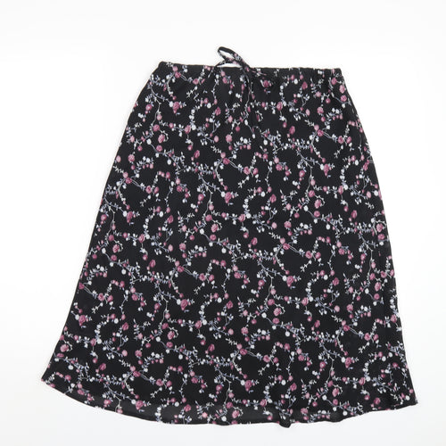 Classic Womens Black Floral Polyester A-Line Skirt Size 14