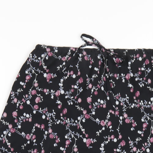 Classic Womens Black Floral Polyester A-Line Skirt Size 14