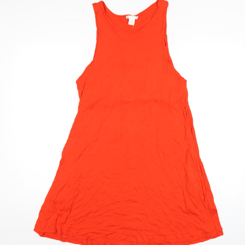 H&M Womens Orange Viscose Tank Dress Size M Round Neck Pullover