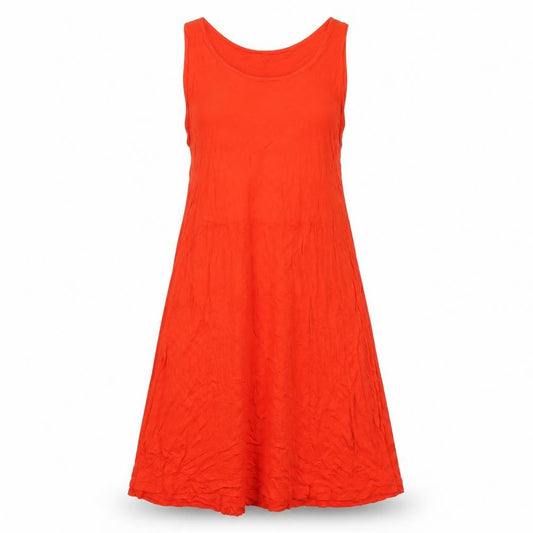 Front view of H&M women’s orange viscose tank dress, size M, round neck pullover