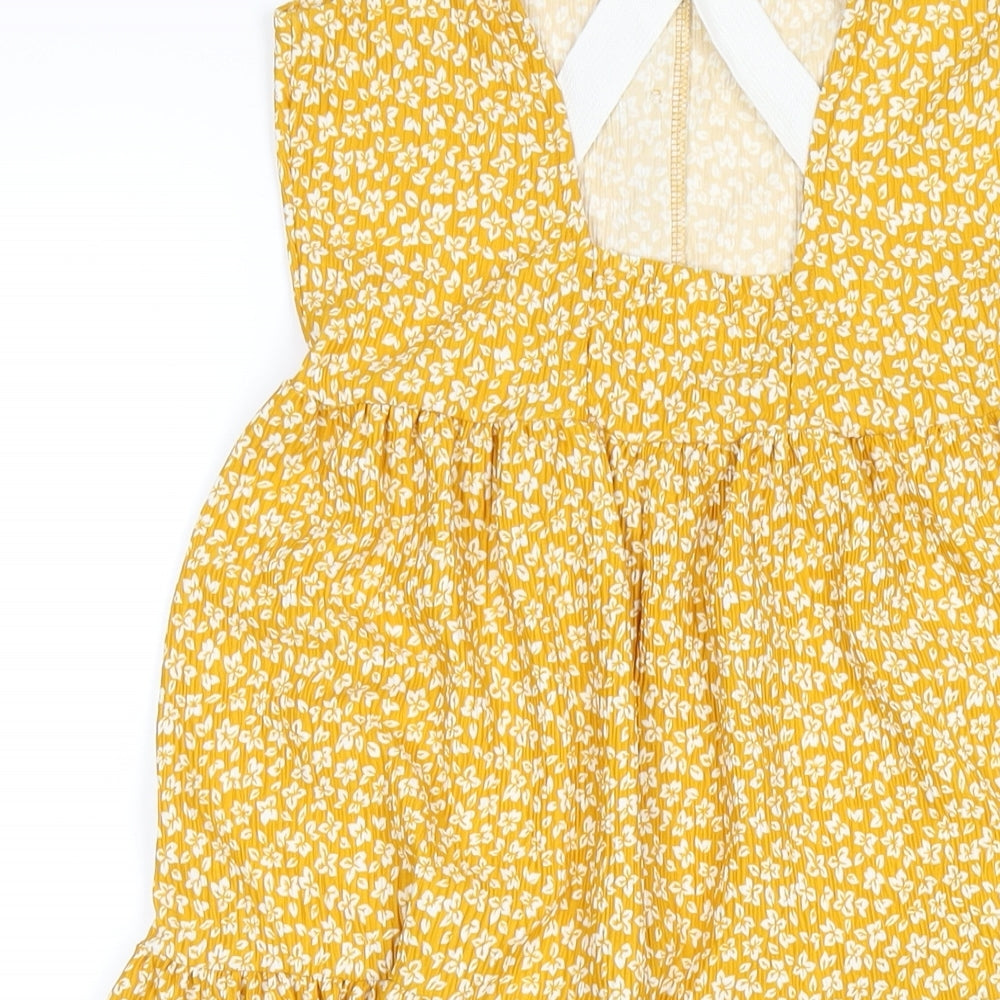 NEXT Girls Yellow Geometric Polyester A-Line Size 9 Years Scoop Neck Pullover