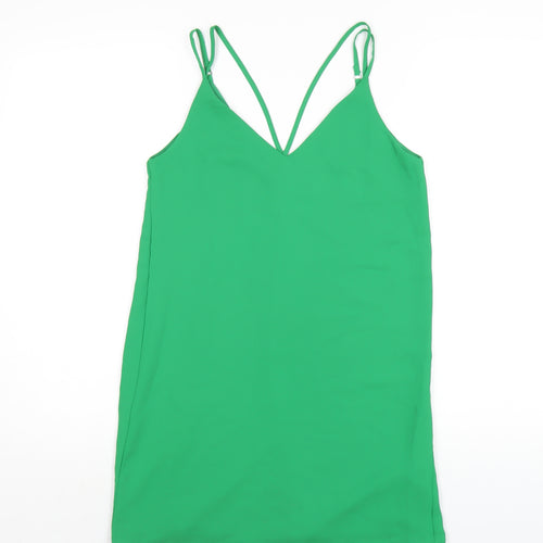 Topshop Womens Green Polyester A-Line Size 8 V-Neck Pullover