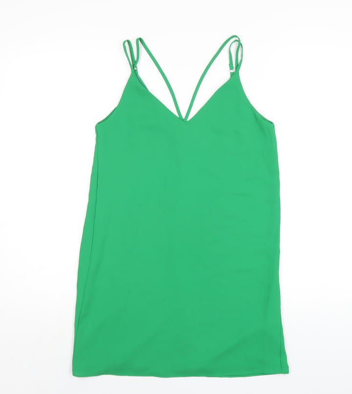 Topshop Womens Green Polyester A-Line Size 8 V-Neck Pullover