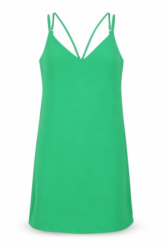 Front view of Topshop women’s green polyester a-line, size UK 8, v-neck pullover