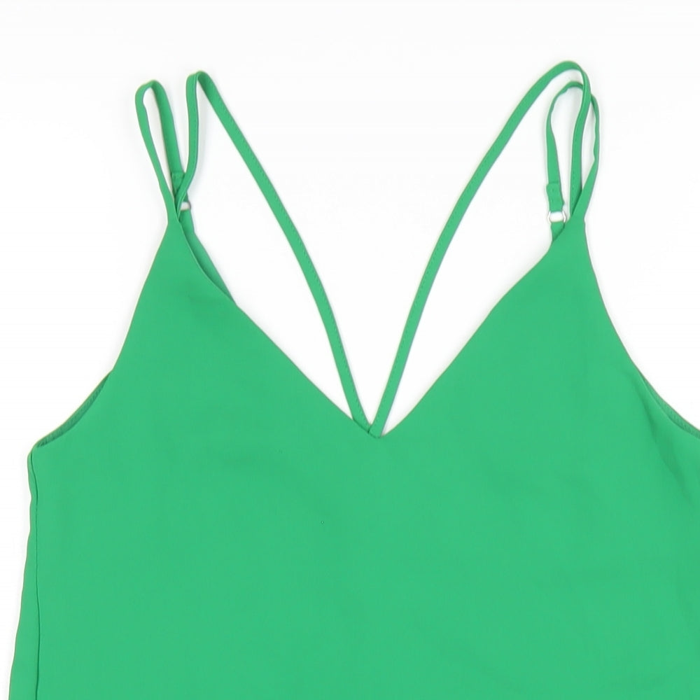 Topshop Womens Green Polyester A-Line Size 8 V-Neck Pullover