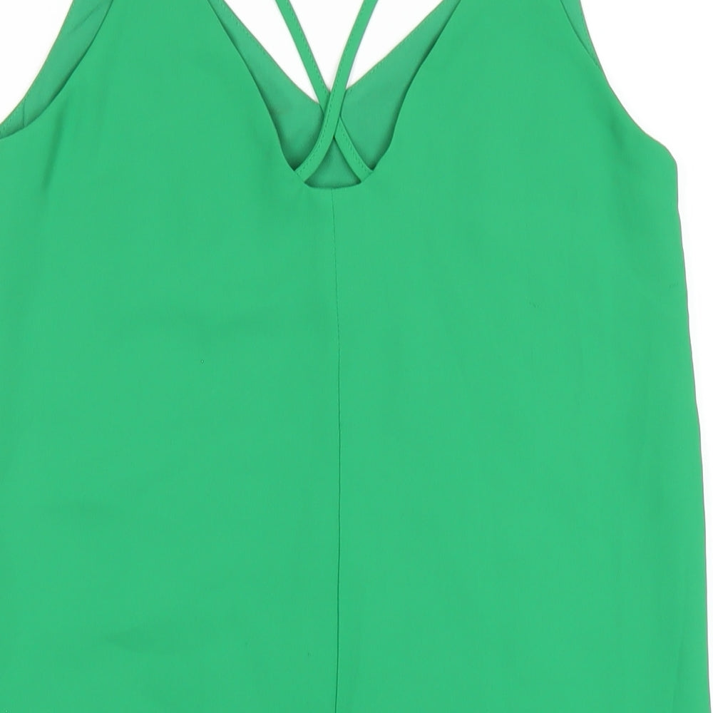 Topshop Womens Green Polyester A-Line Size 8 V-Neck Pullover