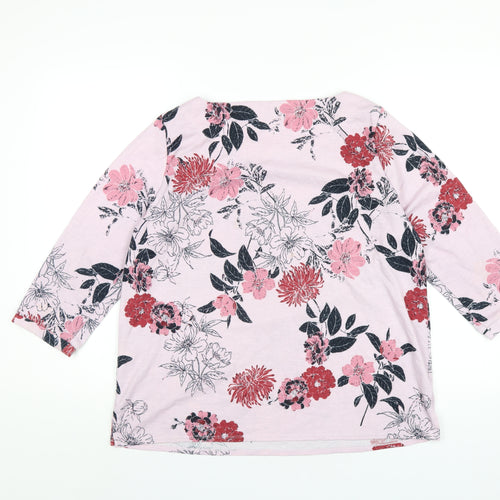 Bonmarché Womens Pink Floral Polyester Basic T-Shirt Size 16 Round Neck