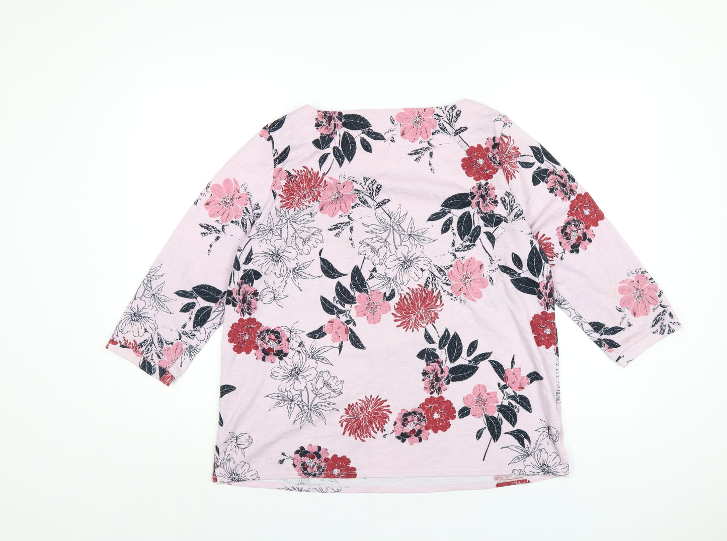 Bonmarché Womens Pink Floral Polyester Basic T-Shirt Size 16 Round Neck