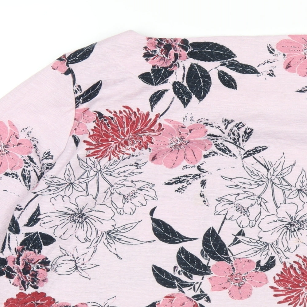 Bonmarché Womens Pink Floral Polyester Basic T-Shirt Size 16 Round Neck