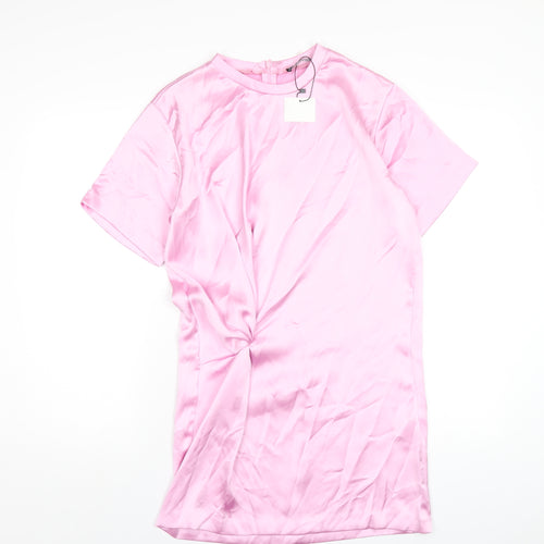 Zara Womens Pink Polyester T-Shirt Dress Size S Round Neck Zip