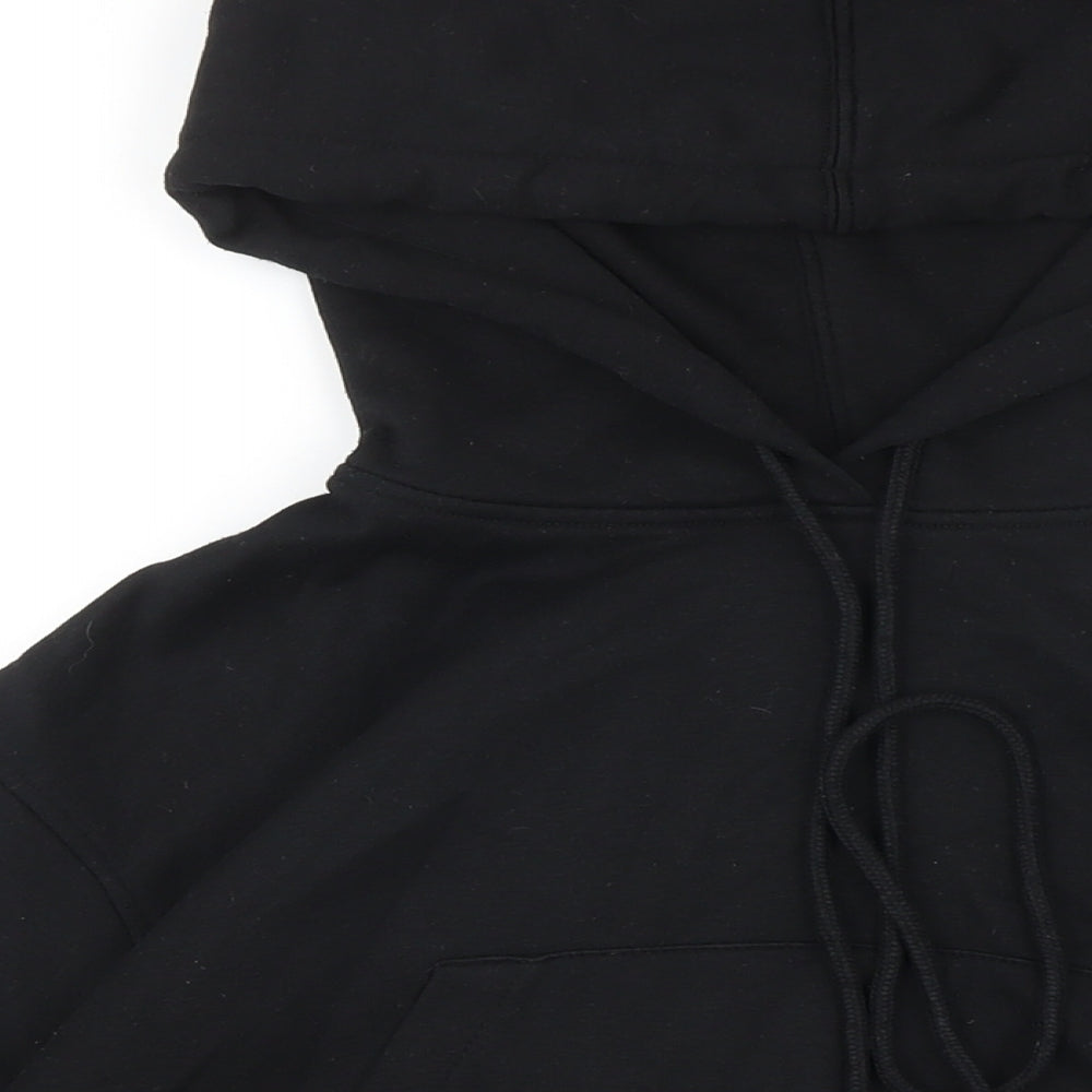 Zara Womens Black Cotton Pullover Hoodie Size L Drawstring - Cropped