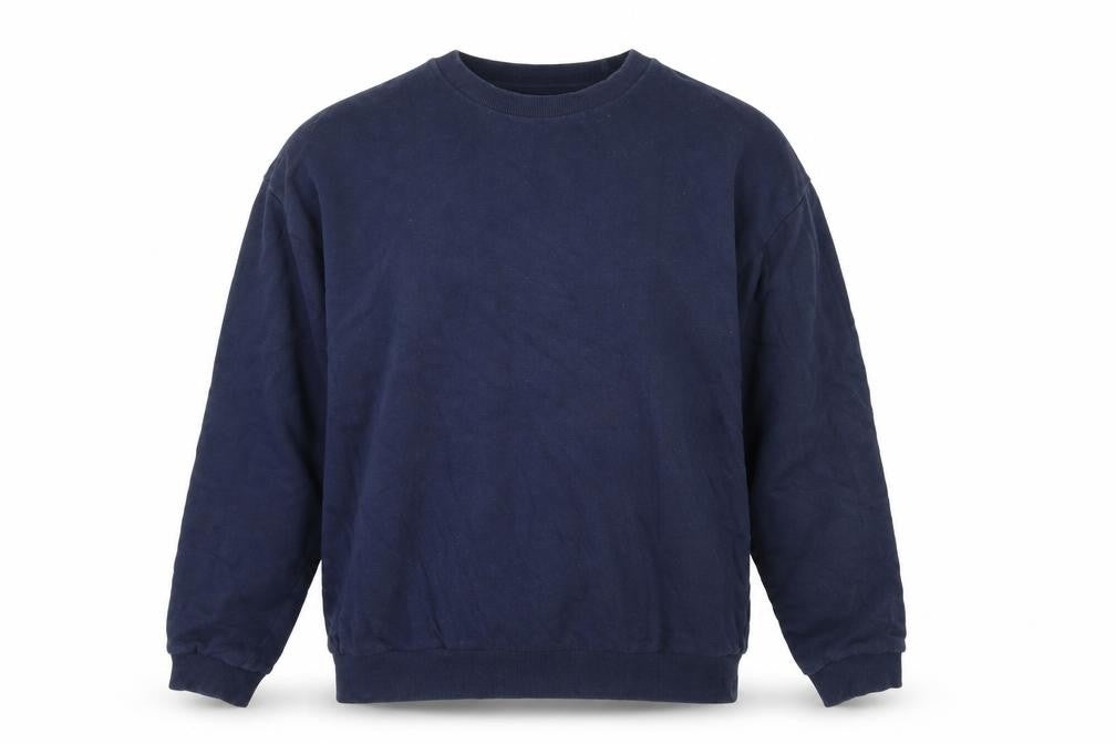 Front view of ASOS men’s blue cotton pullover sweatshirt, size S