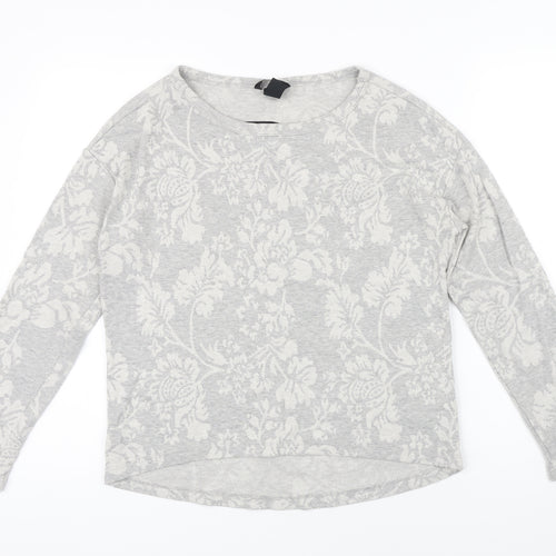 H&M Womens Grey Floral Polyester Pullover Sweatshirt Size S