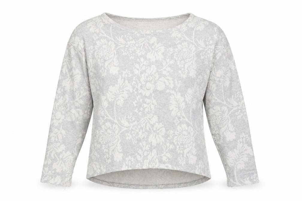 Front view of H&M women’s grey floral polyester pullover sweatshirt, size S