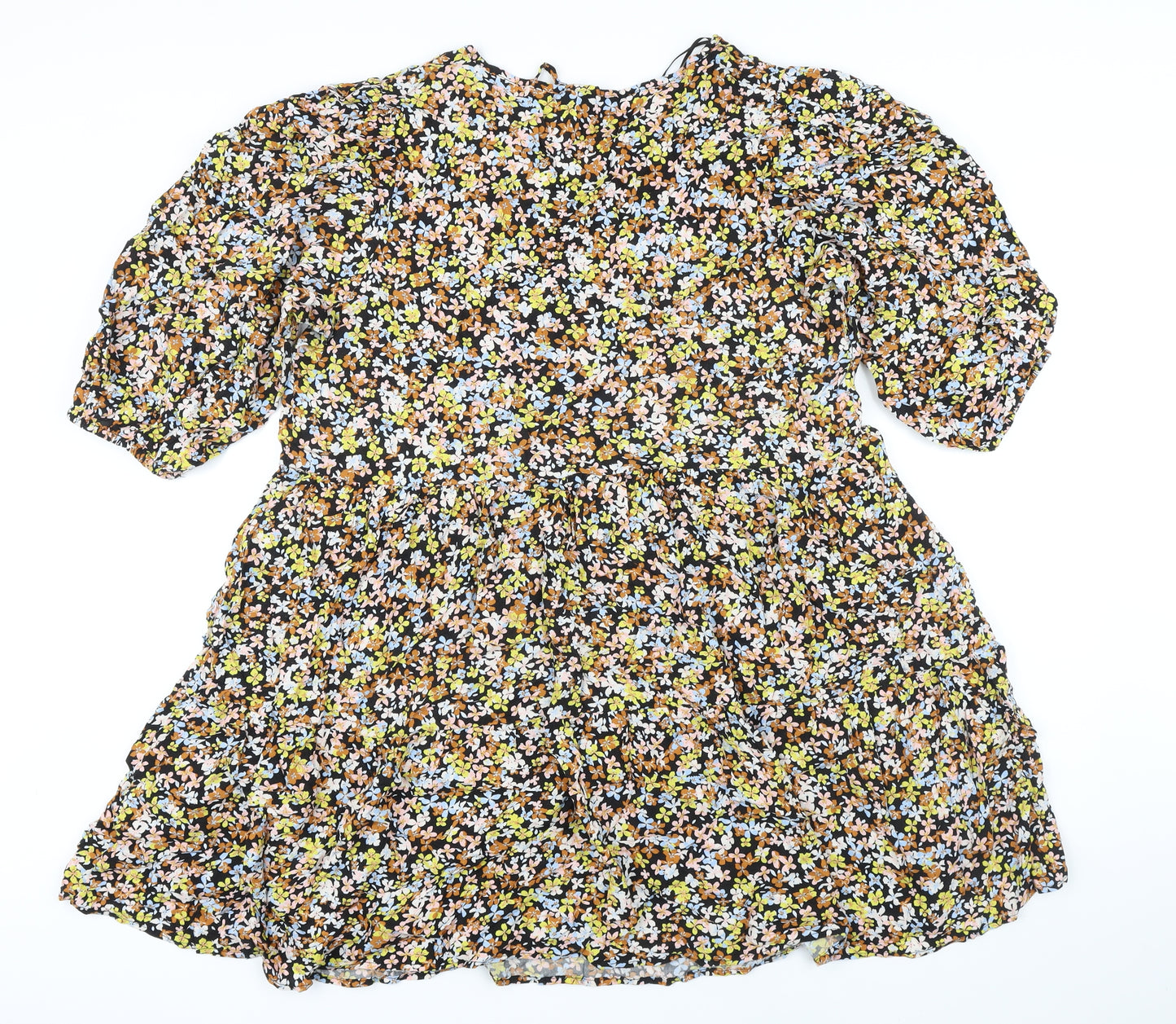 M&Co Womens Multicoloured Floral Viscose A-Line Size 16 Collared