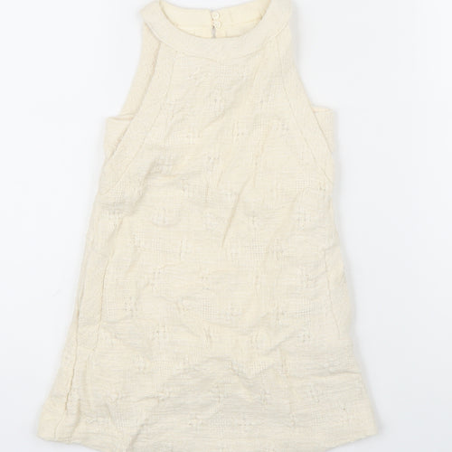 Zara Girls Ivory Cotton Pinafore/Dungaree Dress Size 5-6 Years Round Neck Button