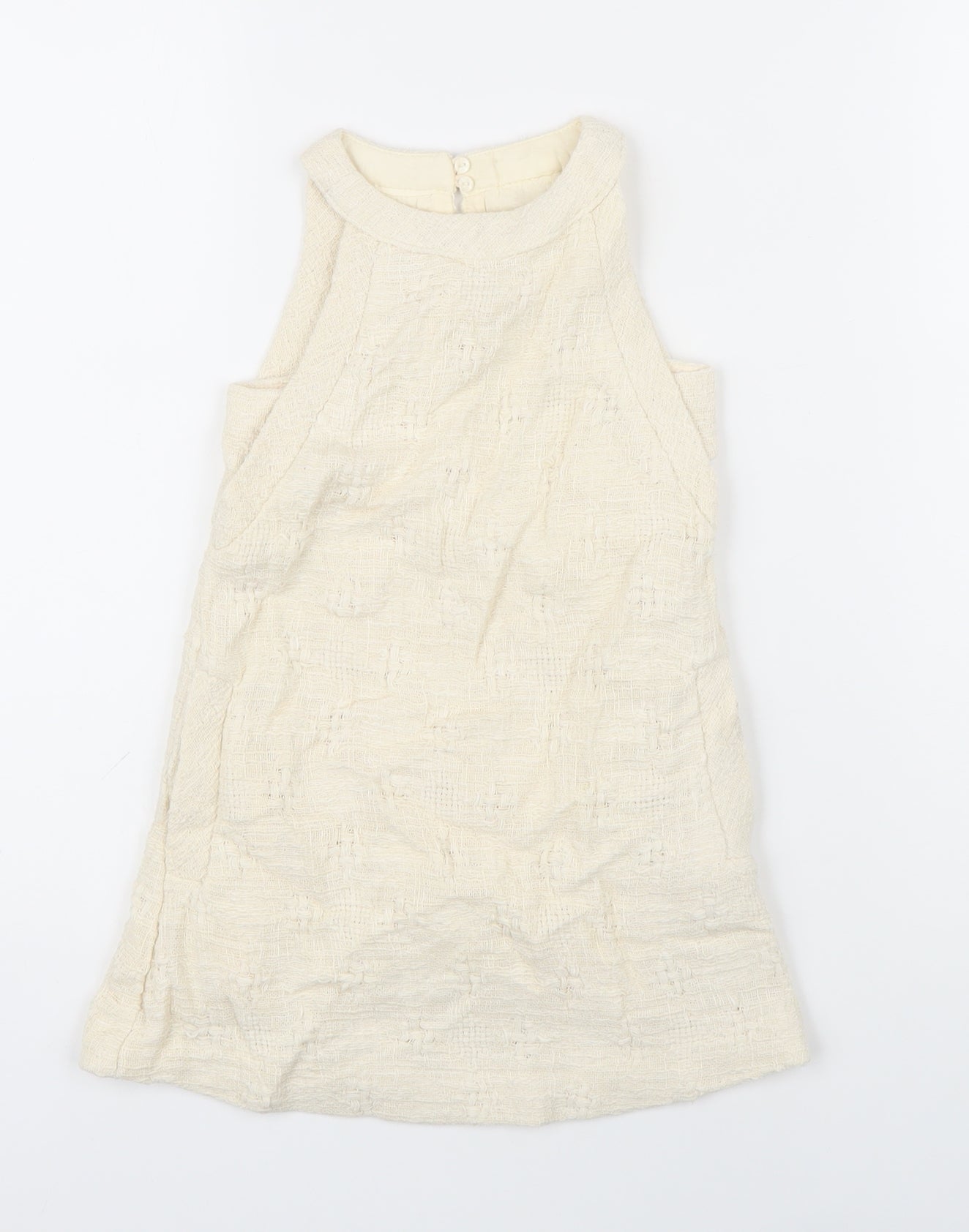 Zara Girls Ivory Cotton Pinafore/Dungaree Dress Size 5-6 Years Round Neck Button