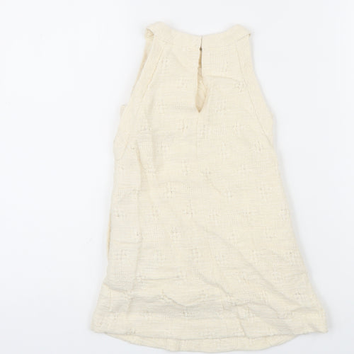 Zara Girls Ivory Cotton Pinafore/Dungaree Dress Size 5-6 Years Round Neck Button