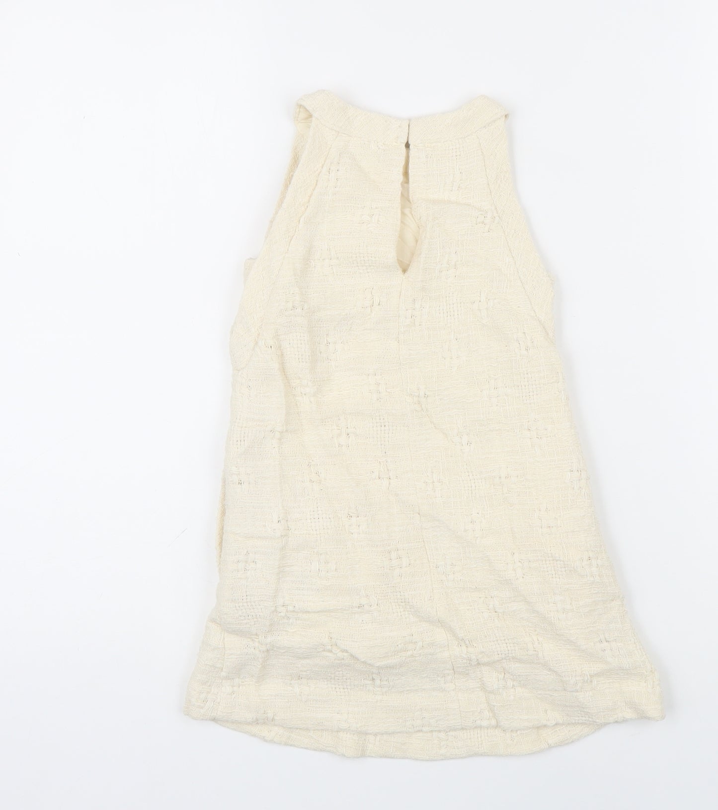 Zara Girls Ivory Cotton Pinafore/Dungaree Dress Size 5-6 Years Round Neck Button