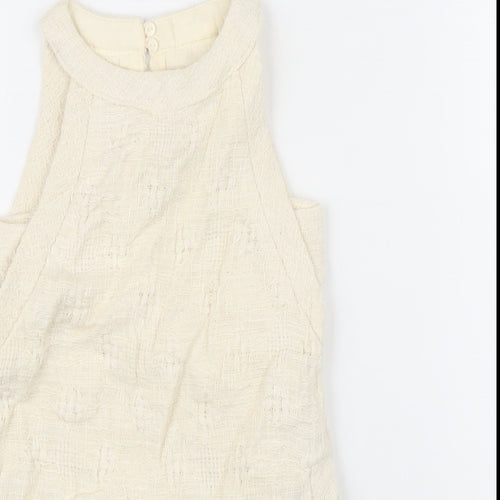 Zara Girls Ivory Cotton Pinafore/Dungaree Dress Size 5-6 Years Round Neck Button