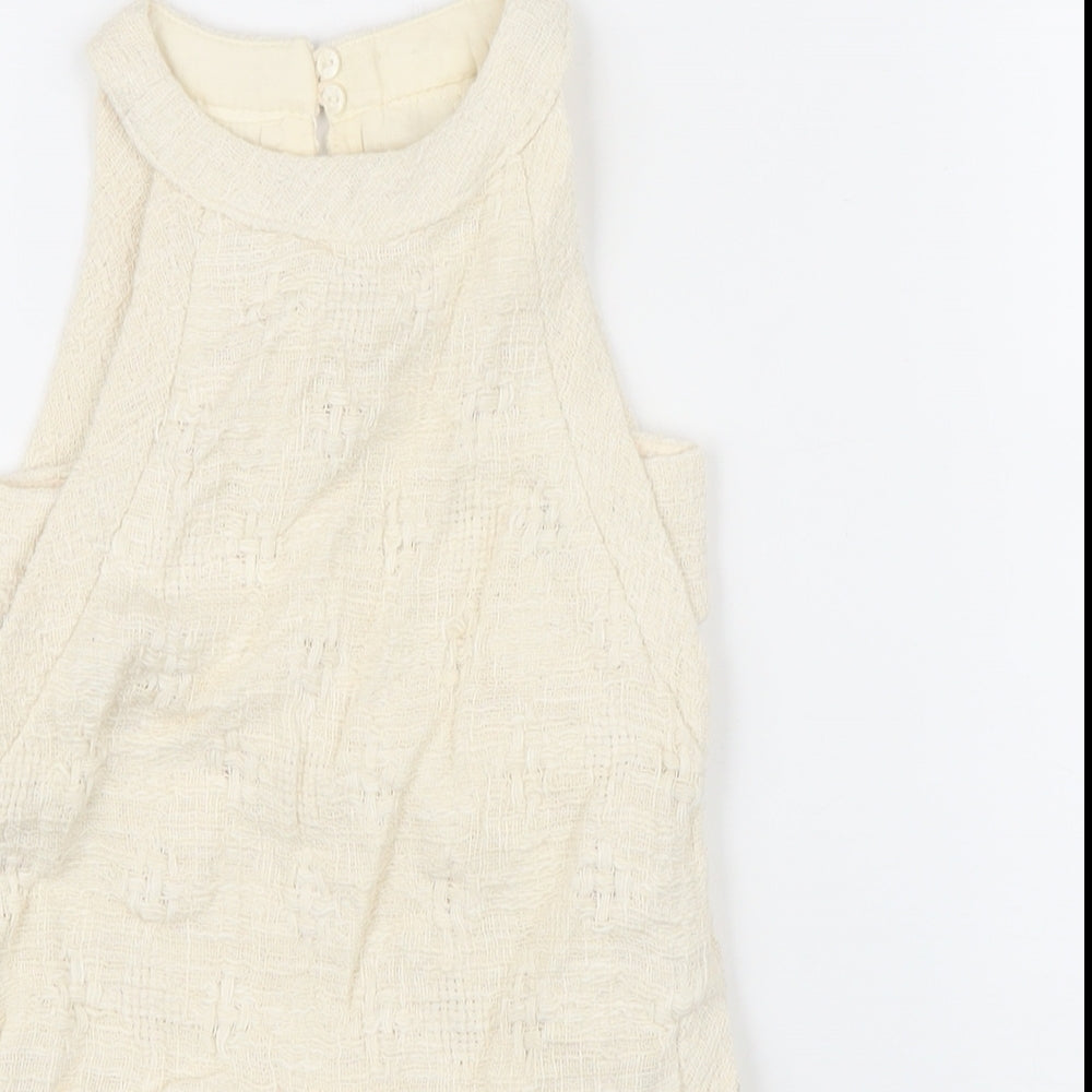 Zara Girls Ivory Cotton Pinafore/Dungaree Dress Size 5-6 Years Round Neck Button