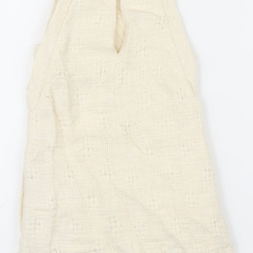 Zara Girls Ivory Cotton Pinafore/Dungaree Dress Size 5-6 Years Round Neck Button