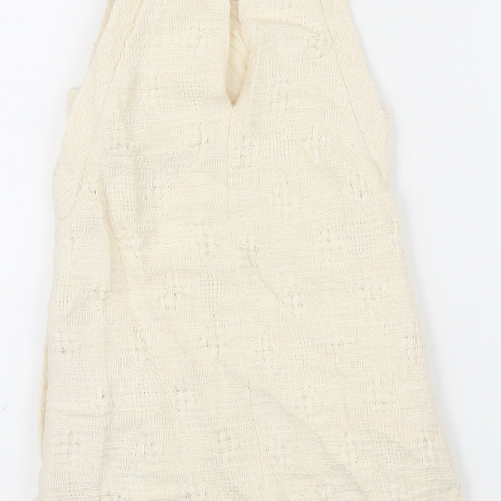 Zara Girls Ivory Cotton Pinafore/Dungaree Dress Size 5-6 Years Round Neck Button