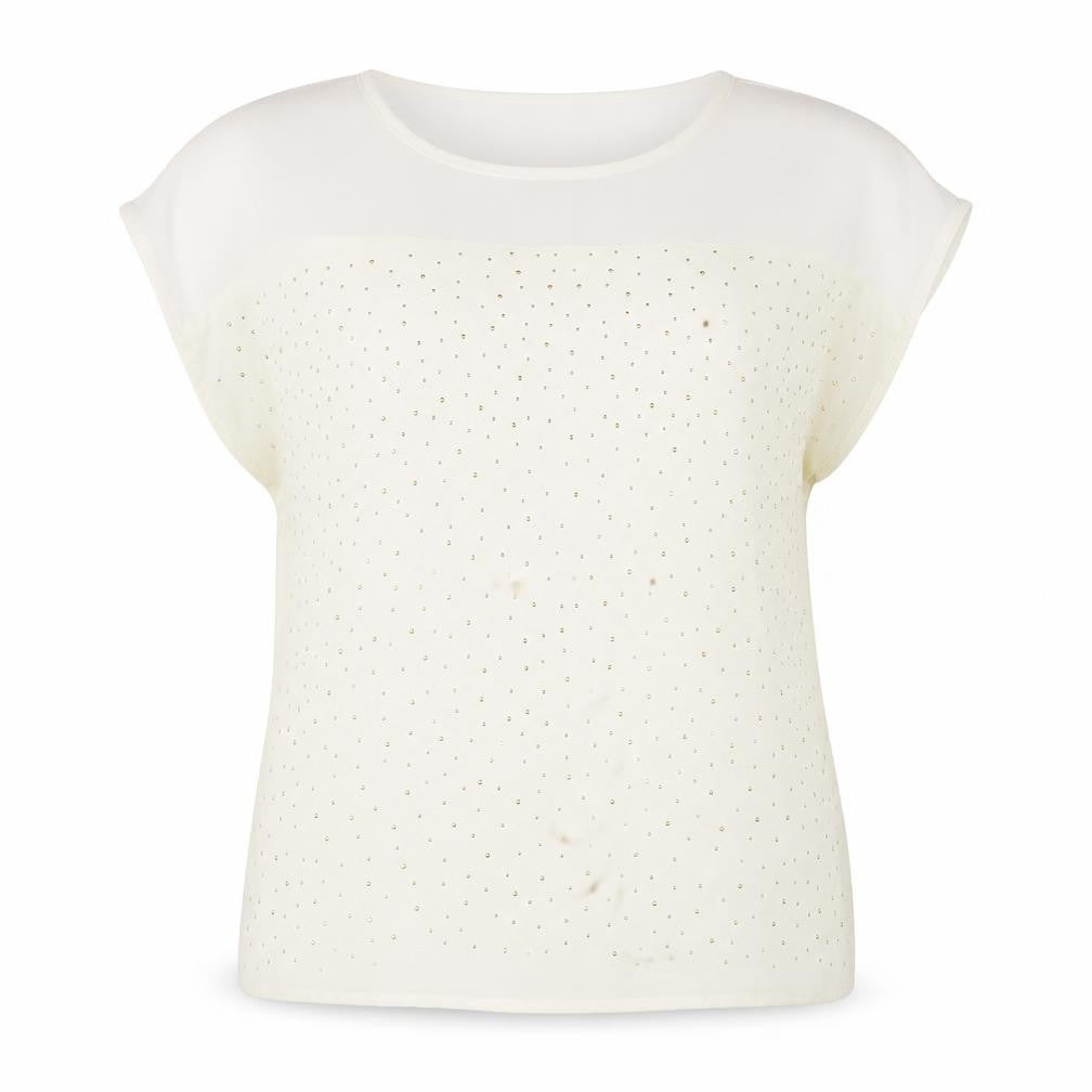Front view of bysi women’s ivory polyester tunic blouse, size UK 8, scoop neck