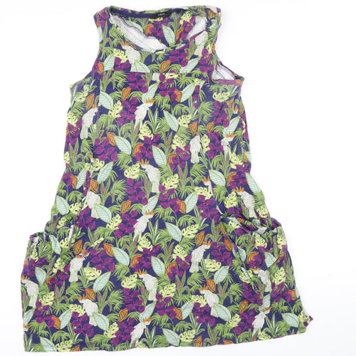 NEXT Womens Multicoloured Floral 100% Cotton Pinafore/Dungaree Dress Size 10 Boat Neck - Pockets
