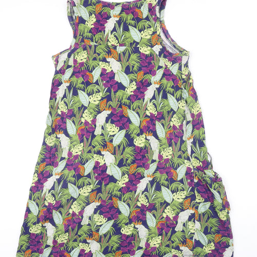 NEXT Womens Multicoloured Floral 100% Cotton Pinafore/Dungaree Dress Size 10 Boat Neck - Pockets