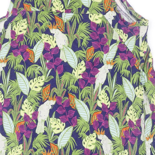 NEXT Womens Multicoloured Floral 100% Cotton Pinafore/Dungaree Dress Size 10 Boat Neck - Pockets