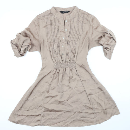 Dorothy Perkins Womens Beige Polyester Shirt Dress Size 12 Collared Button