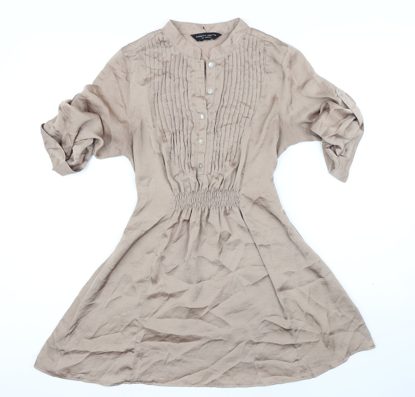 Dorothy Perkins Womens Beige Polyester Shirt Dress Size 12 Collared Button
