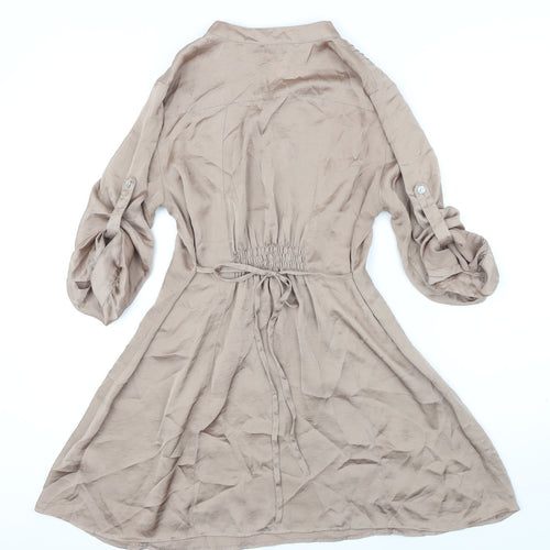 Dorothy Perkins Womens Beige Polyester Shirt Dress Size 12 Collared Button