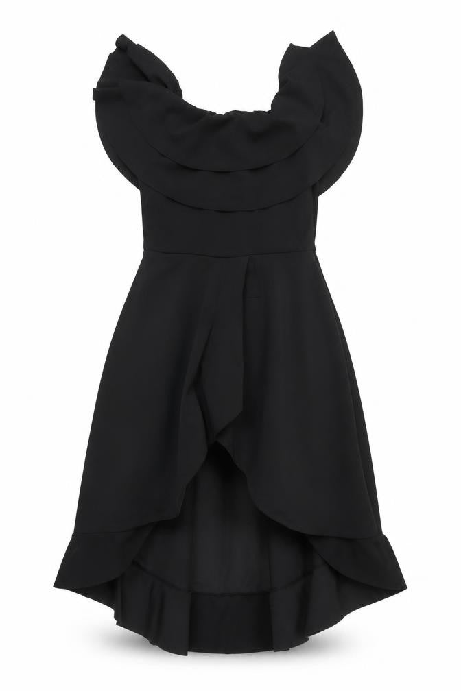 Front view of Missfiga women’s black polyester a-line, size UK 14, scoop neck