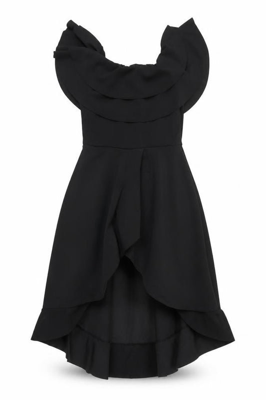 Front view of Missfiga women’s black polyester a-line, size UK 14, scoop neck