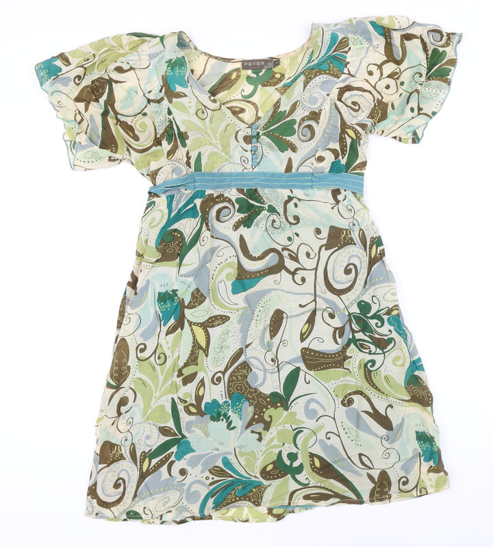 Fever Womens Multicoloured Floral Cotton A-Line Size 14 V-Neck Zip