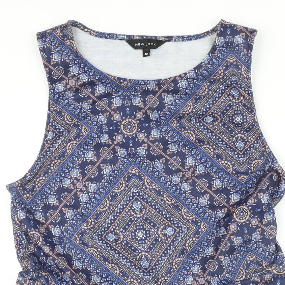 New Look Womens Multicoloured Geometric Polyester A-Line Size 12 Scoop Neck