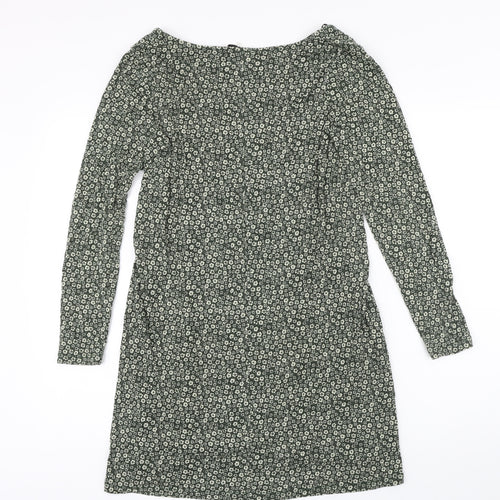 Pull&Bear Womens Green Floral Trivinyl A-Line Size M V-Neck