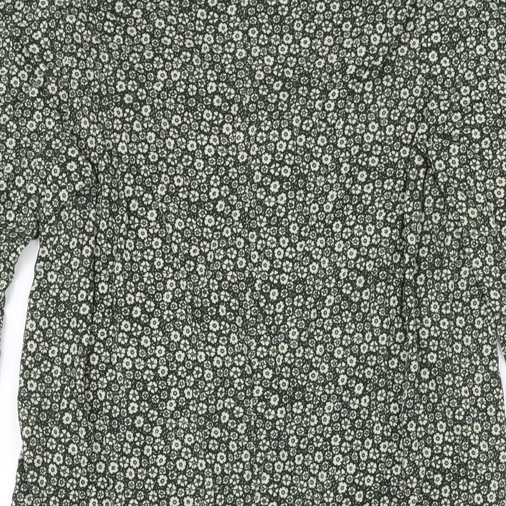 Pull&Bear Womens Green Floral Trivinyl A-Line Size M V-Neck