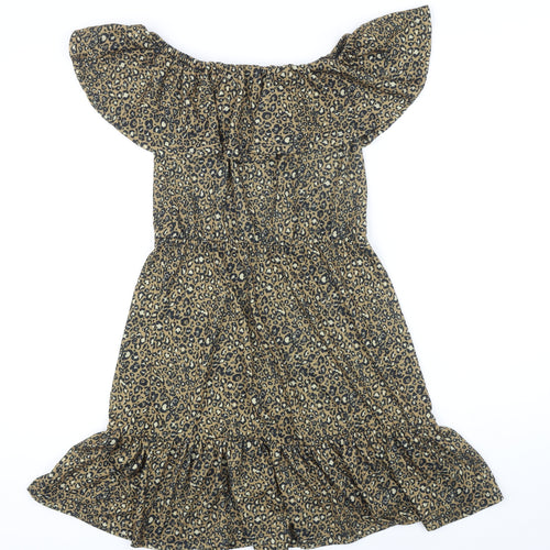 ASOS Womens Brown Animal Print Polyester A-Line Size 8 Off the Shoulder