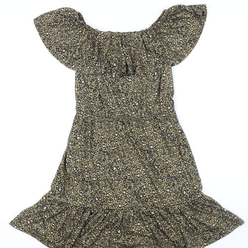 ASOS Womens Brown Animal Print Polyester A-Line Size 8 Off the Shoulder