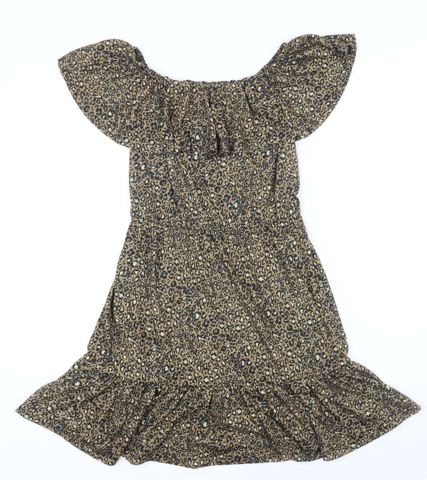 ASOS Womens Brown Animal Print Polyester A-Line Size 8 Off the Shoulder