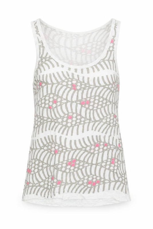 Front view of Topshop women’s multicoloured geometric 100% cotton basic tank, size UK 10, scoop neck