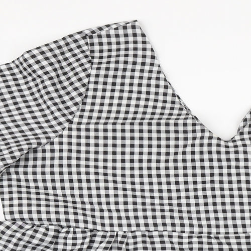 Boohoo Womens Black Gingham Polyester A-Line Size 12 V-Neck