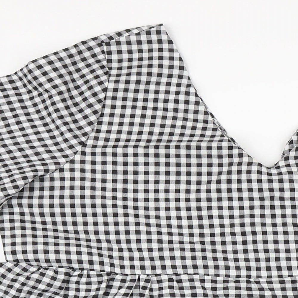 Boohoo Womens Black Gingham Polyester A-Line Size 12 V-Neck