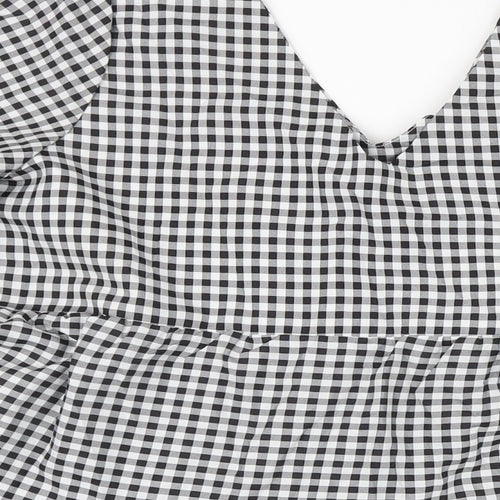 Boohoo Womens Black Gingham Polyester A-Line Size 12 V-Neck